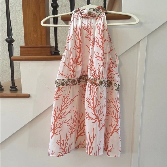 MICHAEL Michael Kors Silk Coral Print Halter Top with Embellished Waist, Size 10 - Picture 2 of 16